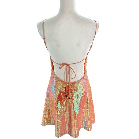Kimchi Blue Sand Dollar Sequin Square Neck Peach Dress Size Medium Taylor Swift - Picture 6 of 16